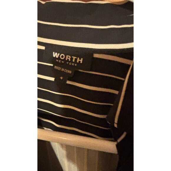 Worth New York V-Neck Striped Twist Front Sheath Dress - Black & Tan - Size 4 - Picture 3 of 6